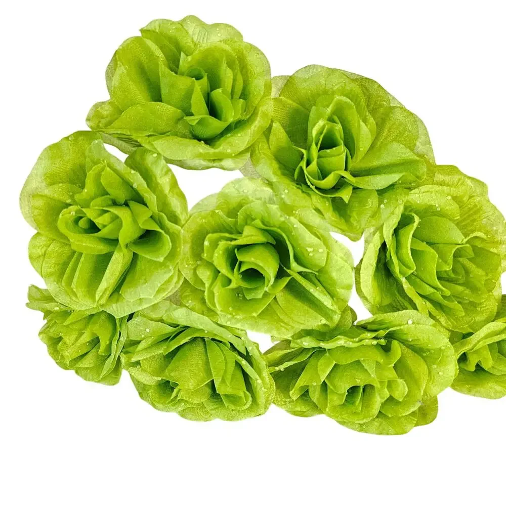 Lime Green Artificial Roses 3in Fluffy Silk Flower Stems Wedding Craft Lot of 21